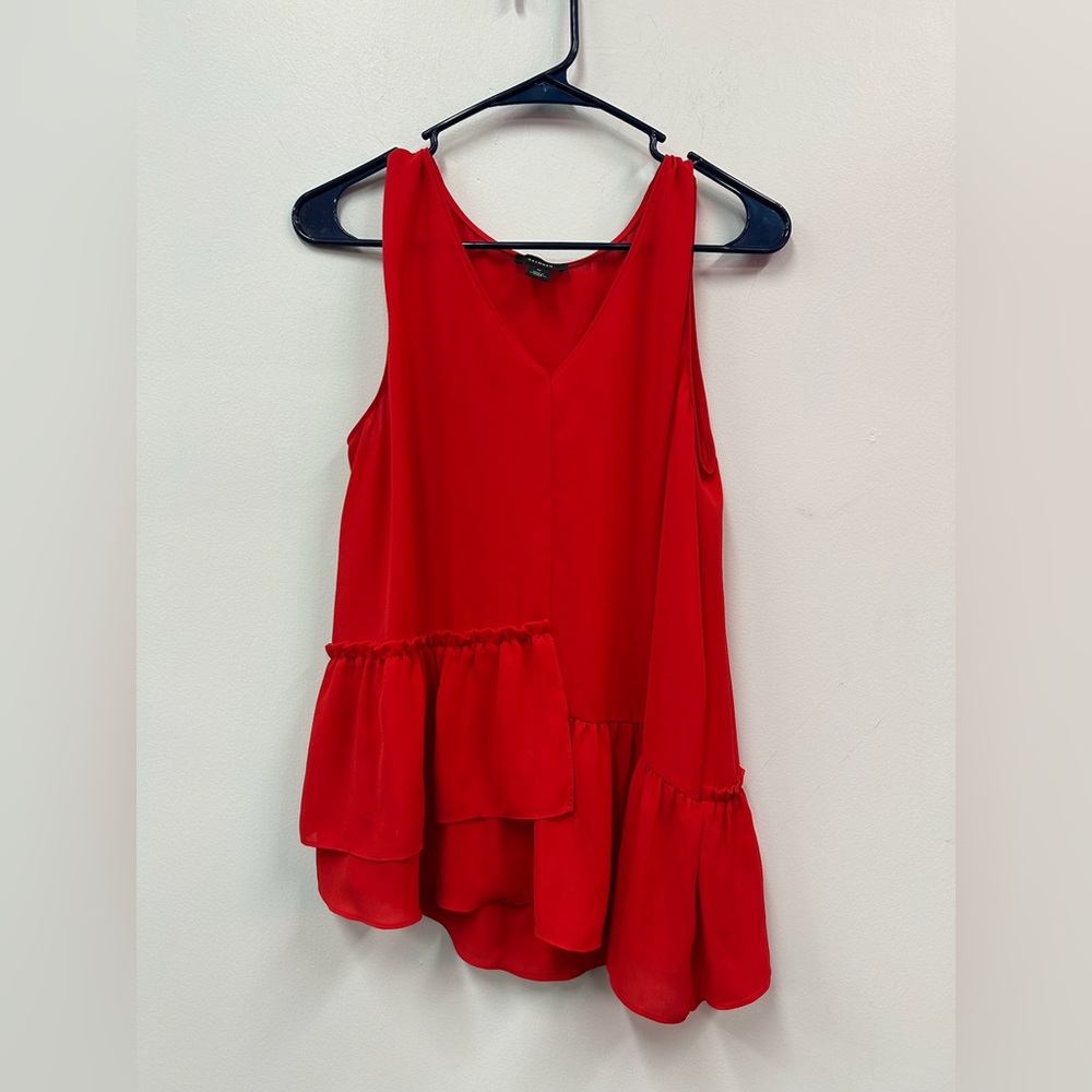 Halogen Red Blouse Asymmetrical Sz M